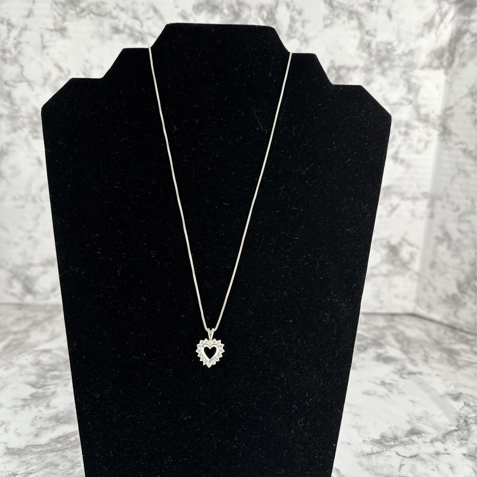 Vintage Sterling Silver Cubic Zirconia Open Heart Necklace Pendant  Chain